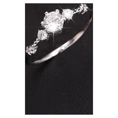 White Opening Engagement Promise Ring Cute Female Small Round Stone Ring 100% Real Sterling Silver Wedding Band Rings For Women