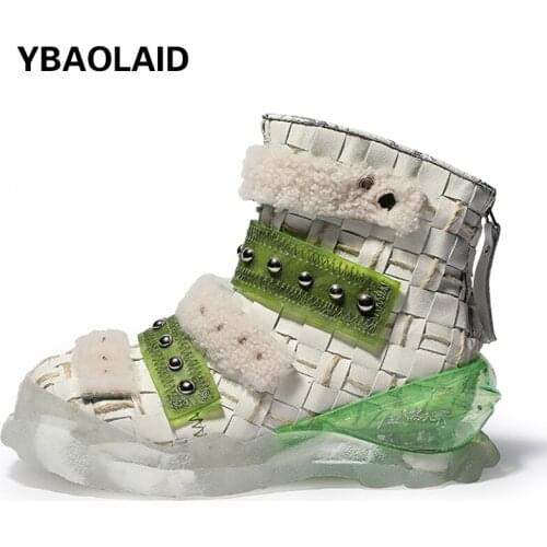 Cowhide Thick-soled Ankle Boots Autumn 2021 New Stitching Rear Zipper Woven Leather Personalized Sponge Cake Bottom Martin Boots