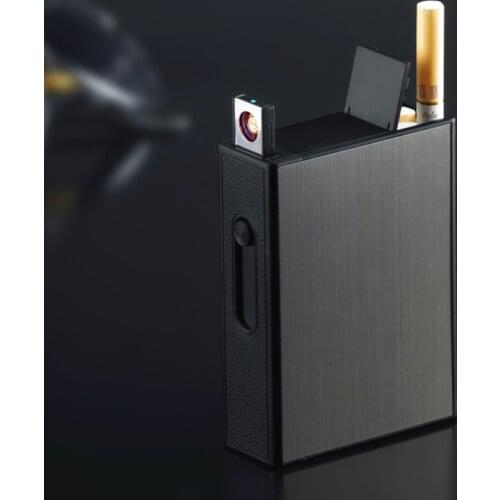 Portable Automatic Cigarette Case Metal Cigarette Boxes 20PCS Cigarette Holder Case with Lighter Gadget for Men Christmas Gifts