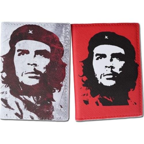 Che Guevara Series Passport Cover Red Gray Leather Bank Credit Card Case Women Men Travel Passport Holder ID Card Ticket Folder