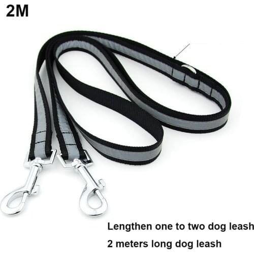 2M Super Long Reflective Pet Dog Leash Double Twin Lead Walking Leash Adjustable Double Head Nylon Dog Leash Two Dogs Training R