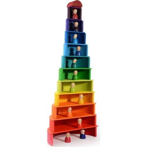 Dropshipping Simulation 12Pcs Rainbow Blocks Set Square Building Blocks Wooden Toys For Kids Semicircle/Dolls Educational Gift