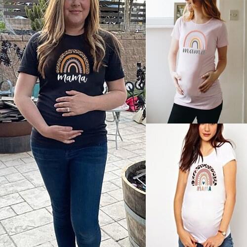 Nordic rainbow mama Printed Pregnant T Shirt Maternity Short Sleeve T-shirt Pregnancy Announcement Shirt New Mom Tshirts Clothes