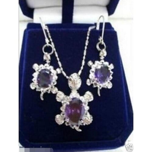 Beautiful Purple Crystal Pendant Earrings Set^^^@^18K GP style Fine jewe Noble Natural