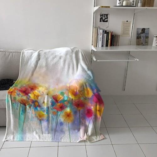 Colorful Watercolor Painting Of Flowers Throw Blanket Home Sofa Decor Blanket Portable Soft Bedspread Flannel Blankets for Beds