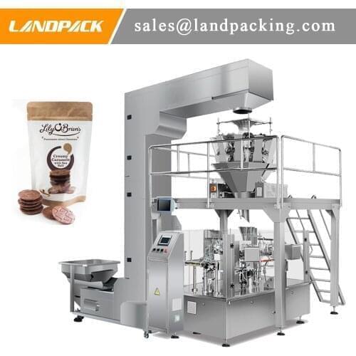 Creamy Caramels Zipper Pouch Filling And Sealing Machine Matching Linear Weigher And Z Type Bucket Elevator