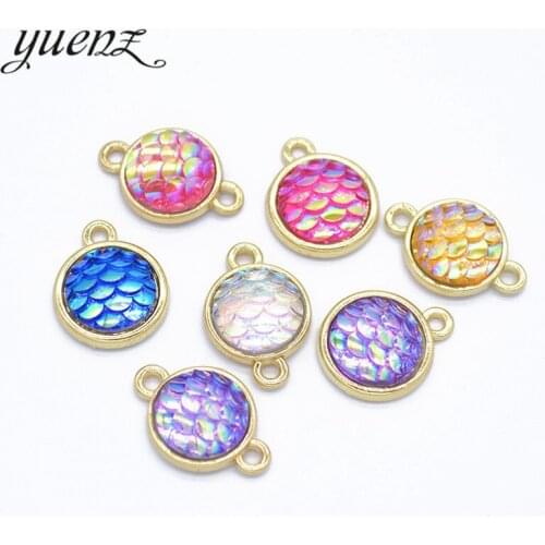 YuenZ 10pcs KC gold Color fish scale patch Round Enamel Charm Pendants for Necklace Accessories Diy Jewelry Making 17*12mm W21