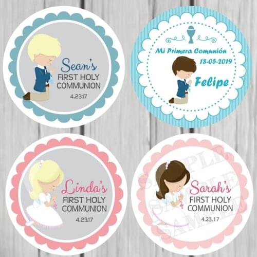 100 PCS, 3-7CM, Custom Personalized, Boy, Girl First Communion Stickers, First Holy Communion Favor Labels, Baptism