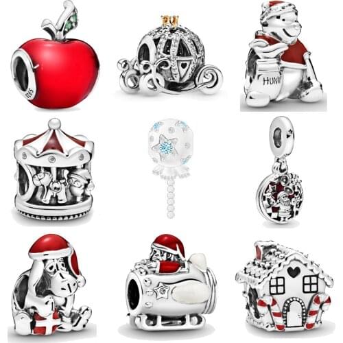 New 925 Sterling Silver Beads Santa Red Apple Crown Pumpkin Carriage Charm Fit Original Pandora Bracelet Christmas Lucky Jewelry