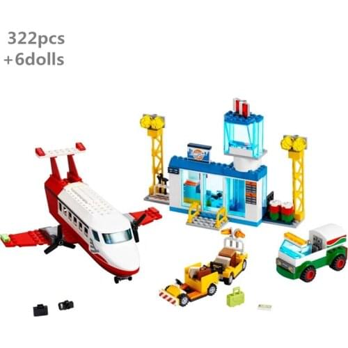 NEW City Central Airport Terminal Building Fuel Tanker Baggage Truck Blocks Classic Model Plane Creative Bricks Toys For Kids