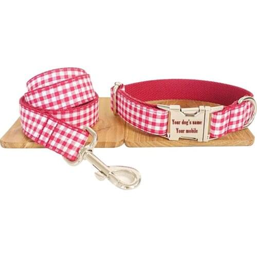 New High Quality Upgraded Color Red Plaid Collar Stereotyped Rope Small Dog Leashes Pet Traction Rope Collar Set For Medium Dogs