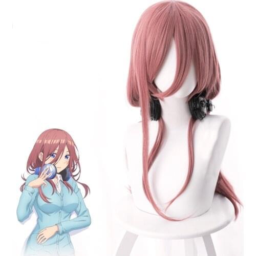 Anime Gotoubun No Hanayome The Quintessential Quintuplets Miku Nakano Pink Synthetic Cosplay Wigs + Wig Cap