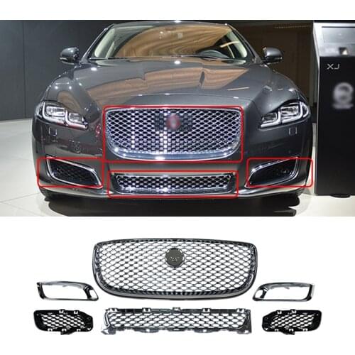 Car Front Grille Upper Radiator Mesh Grill For Jaguar XJ 2016-2018 Fog Lamp Frame, Auto Parts Set