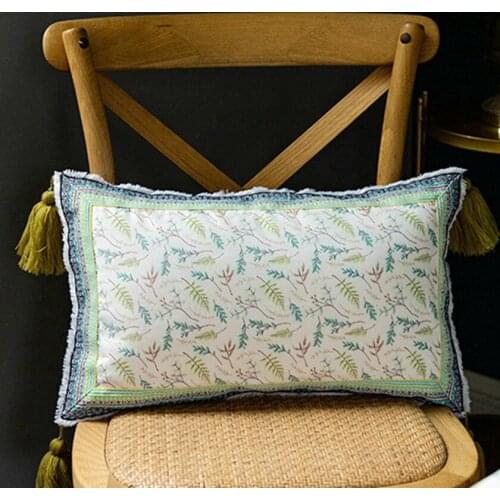 Tassel Cushion Cover Embroider Decorative Pillows Soft Lumbar Pillow Grassy Pillowcase for Sofa Bed Car