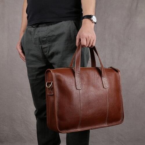 Casual Mens Handbag Genuine Leather Vintage Messenger Shoulder Bag Briefcase Leather Bags For Men For 13.3 Inch Laptop