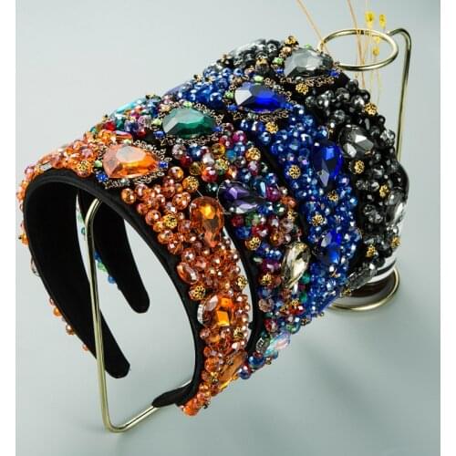 Baroque Rhinestone Hairband Full Pearl Diamond Padded Headbands For Women Luxury Shiny Bezel Girls Hair Hoop Hair Accessories