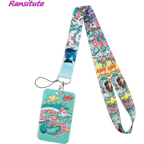 Ransitute R1809 Anime White Dragon Lanyard Card Holder Student Hanging Neck Mobile Phone Lanyard Badge Subway Access Card Holder