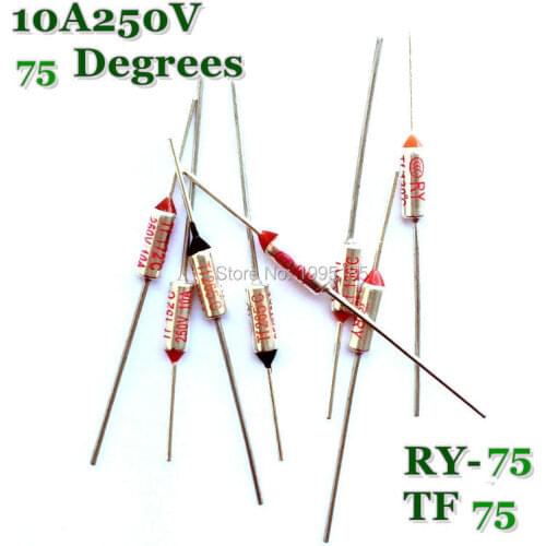 RY 10pcs/lot New Micro thermal fuse 10A250V 75 Degrees Tf 75 C Mini temp fuse metal shell Thermal Cutoff RY-75 RY75