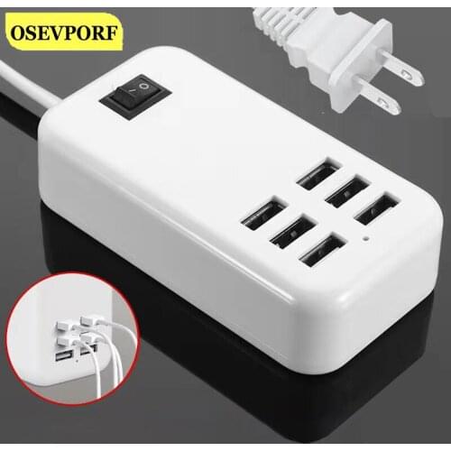 5V/3A 6 Ports Fast USB Charger Wall Charger Quick Charge Adapter Charger EU/US Plug for iPhone 12 11 Xiaomi Smart Phones Charger