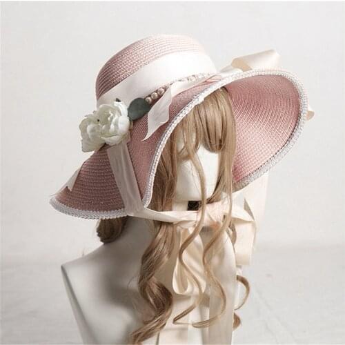 Retro Lolita Handmade Straw Sun Hat Gorgeous Elegant Tea Party Cap Pastorale Style Bonnet Bnt bb Hat