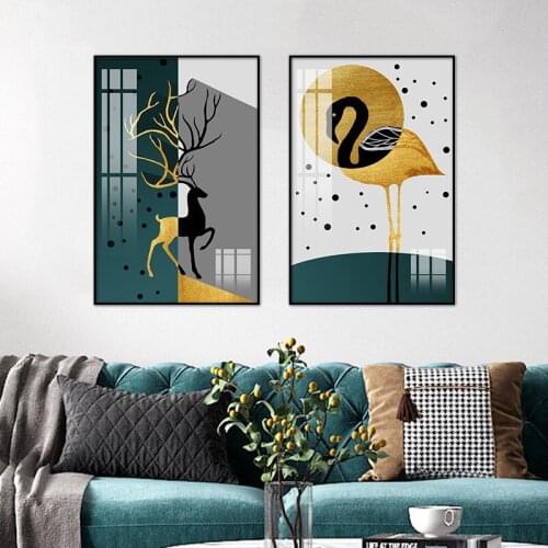 Modern Abstract Gold Elk Flamingo Canvas Painting Posters and Prints Scandinavian Wall Art Pictures for Living Room Decor