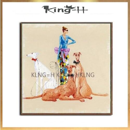 Modern abstract hand painting simple man painting dog combination animal man art primitive acrylic oil painting big wall art