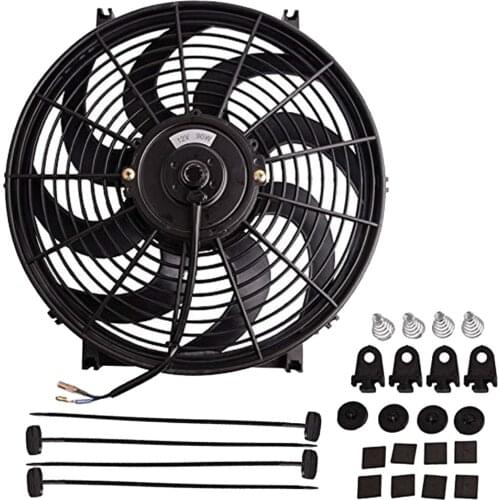 14" Universal Electric Car Radiator Engine Cooling Slim Fan Assembly Black