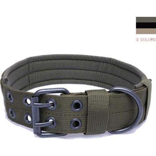 Military Tactical Nylon Dog Collar Adjustable Training Dogs Leash Lead Necklace Padded Collars For Medium Large Dog 3 Colors