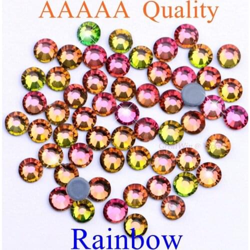 Top Quality! Rainbow Hotfix Rhinestones SS6 SS10 SS16 SS20 SS30 Flatback Diamond Hot Fix Strass Crystals With Glue
