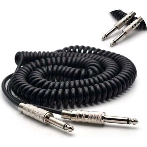 WXTF 5m Guitar Bass Spring Mini-Plug Cable Line Connector Auxiliary Cord Lead Guitarra Wire 6.35mm Straight Angle Plug Guitar