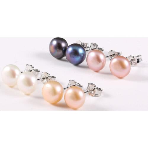 Genuine Natural Pearl Stud Earrings for Women 4 Colors 100% Stud Earrings Freshwater Pearl Earring Jewelry Gift for Women