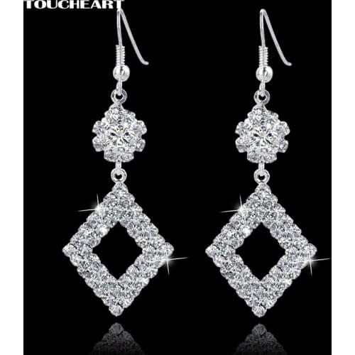 TOUCHEART Crystal Silver color Drop Earrings For Women Flower Square Long Wedding Jewelry Earrings Gifts Pendientes SER150012