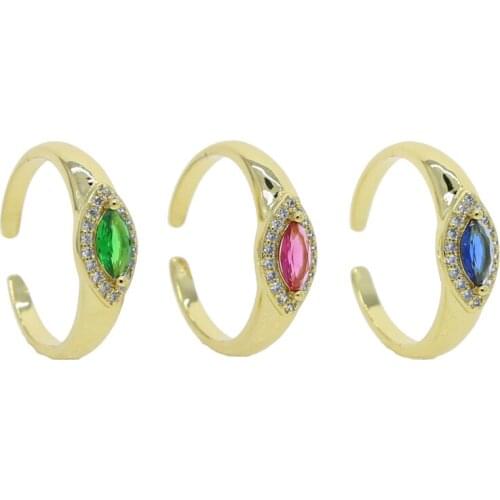 Gold color open adjusted colorful cz women finger rings prong set marquise cubic zirconia eye ring