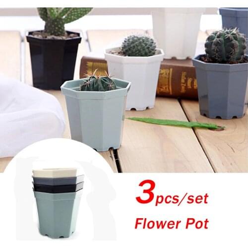 3pcs Modern Plastic Octagonal Flower Pots for Garden Office Desktop Succulent Plant/cactus Pot Plastic Plant/flower Pots