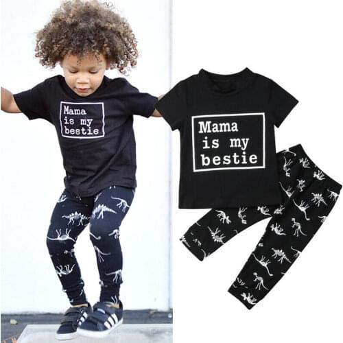 2Pcs Newborn Kid Baby Boy Summer Casual Sets Letter Cotton Tops T-shirt Dinosaur Pants Outfits Clothes