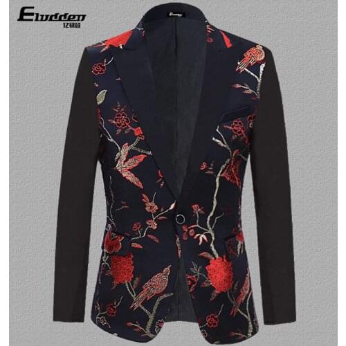 2021 Mens Embroidered blazer jacket Singer Host Stage Performance Slim-Fitting blazer