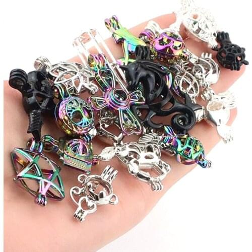 20pcs Mixture Animal Cross Pearl Cage Pendants Aromatherapy Essential Oil Diffuser Handmade Jewelry Necklace