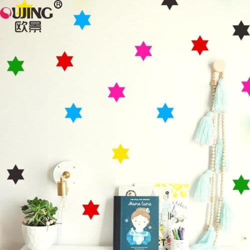 27pcs/set 5*6cm Colorful Cartoon Hexagonal Stars Shape Wall Stickers For Kids Baby Rooms Wallpaper Cute Vinyl Starry Art Mural