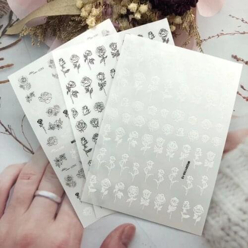 3D Nail Sticker Dark Series Rose Flower Design DIY Tips Nail Art Decoration Packaging Self-adhesive Transfer Decal Slider