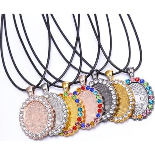 5PCS Pendant Base DIY Necklace Women Oval Alloy Cabochon Matching 45cm Chains Leather Rope Jewelry Making Choker jewellery