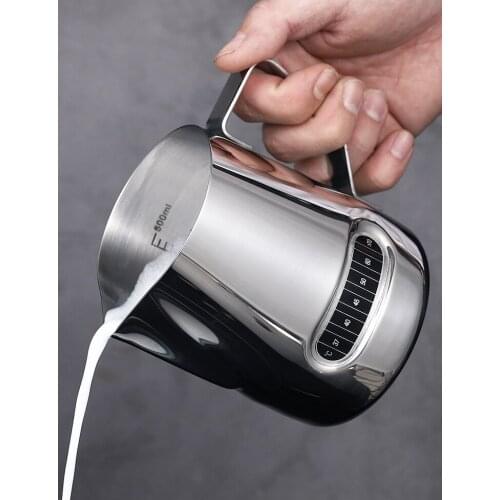 600Ml Stainless Steel Milk frother Jug Coffee Mug Pitcher Barista Craft with Thermometer Pull Flower Cup Coffee Cappuccino