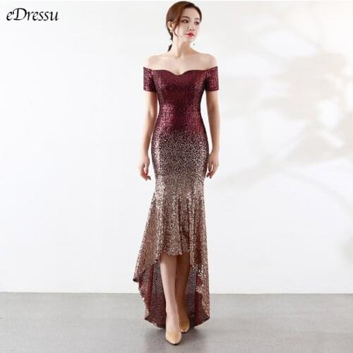 Asysmmetrical Evening Party Dress Sexy Vestido de Fiesta Gradient Color Sequins Elegant Long Dress Formal Prom Dress YN-16072