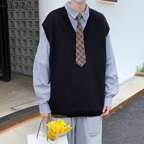 Basic Solid Men Vests Spring V-neck Ins Fashion Big Size M-3XL Casual Knitwear Male Loose Oversize Couples College Thermal Retro