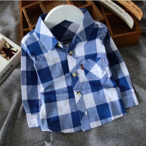 2019 Spring Summer Long Sleeve Boys Blouses Kids Children Cotton Shirts Baby Boys Big Plaid Clothing England Style Boy Shirts