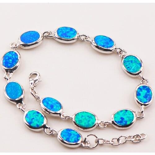 Free Shipping Blue Fire Opal 925 Sterling Silver Bracelet 7.5"+0.5" P82