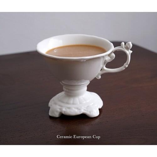 British embossed coffee mug European palace style ceramic tall oblique cup afternoon teacup milk tea cup Flower tea cup CL102705