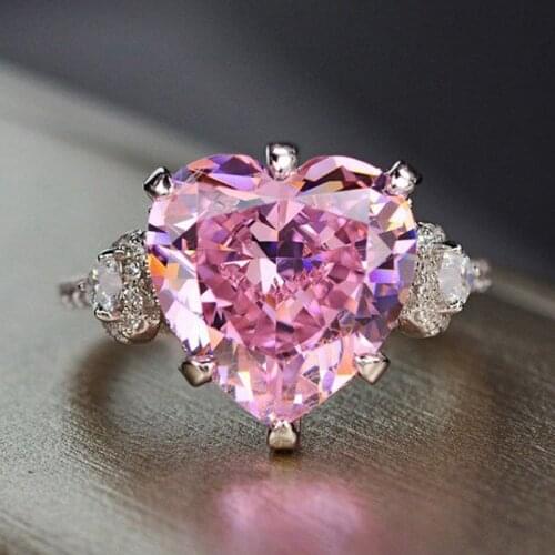 CAOSHI Gorgeous Design Big Heart Rings for Female Luxury Wedding Party Ring with Pink CZ Exquisite Accessories Handmade Jewelry