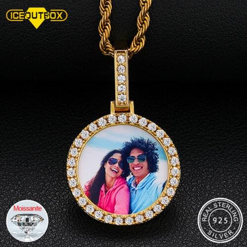 925 Sterling Silver Custom Photo Memory Medallions Small Pendant Necklace D Color Moissanite Hip Hop Personalized Jewelry Gift