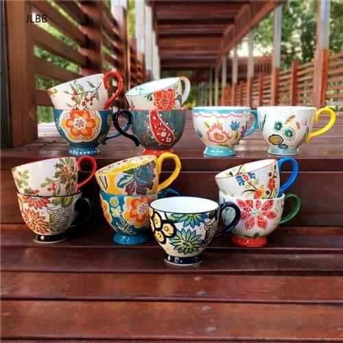 Nordic hand-painted characteristic milk cereal breakfast cup red large capacity ceramic cups of coffee 400ml