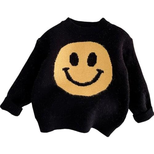 Amya Baby Kids Knitted Sweater Cartoon Letter Print Spring Autumn Children Outwear Unisex Boys Girls Birthday Pullover Tops